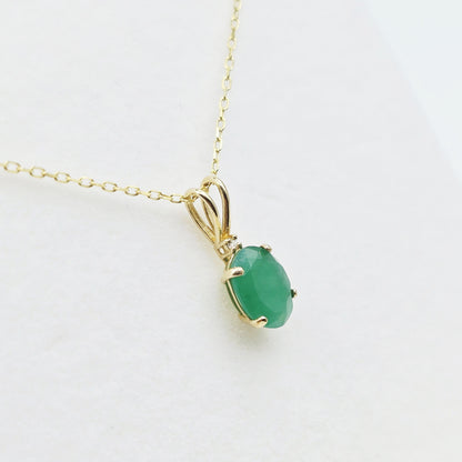 10K Yellow Gold Emerald Pendant Necklace, May Birthstone 8x6mm