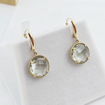 10K Yellow Gold Green Amethyst Dangle Earrings