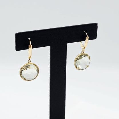 10K Yellow Gold Green Amethyst Dangle Earrings