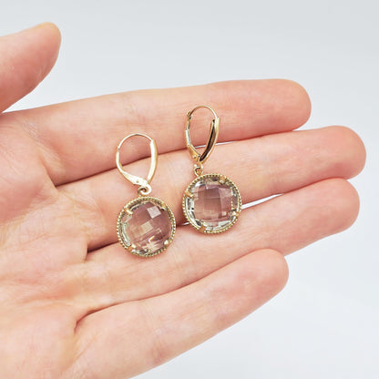 10K Yellow Gold Green Amethyst Dangle Earrings