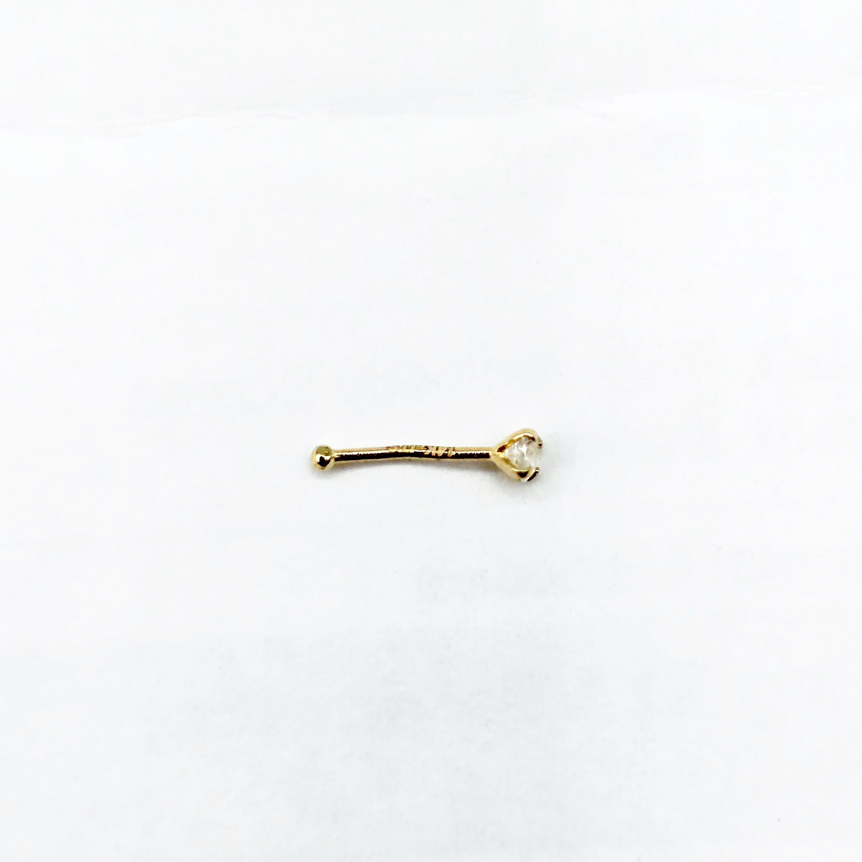 14K Yellow Gold Nose Stud, Natural Diamond Nose Piercing