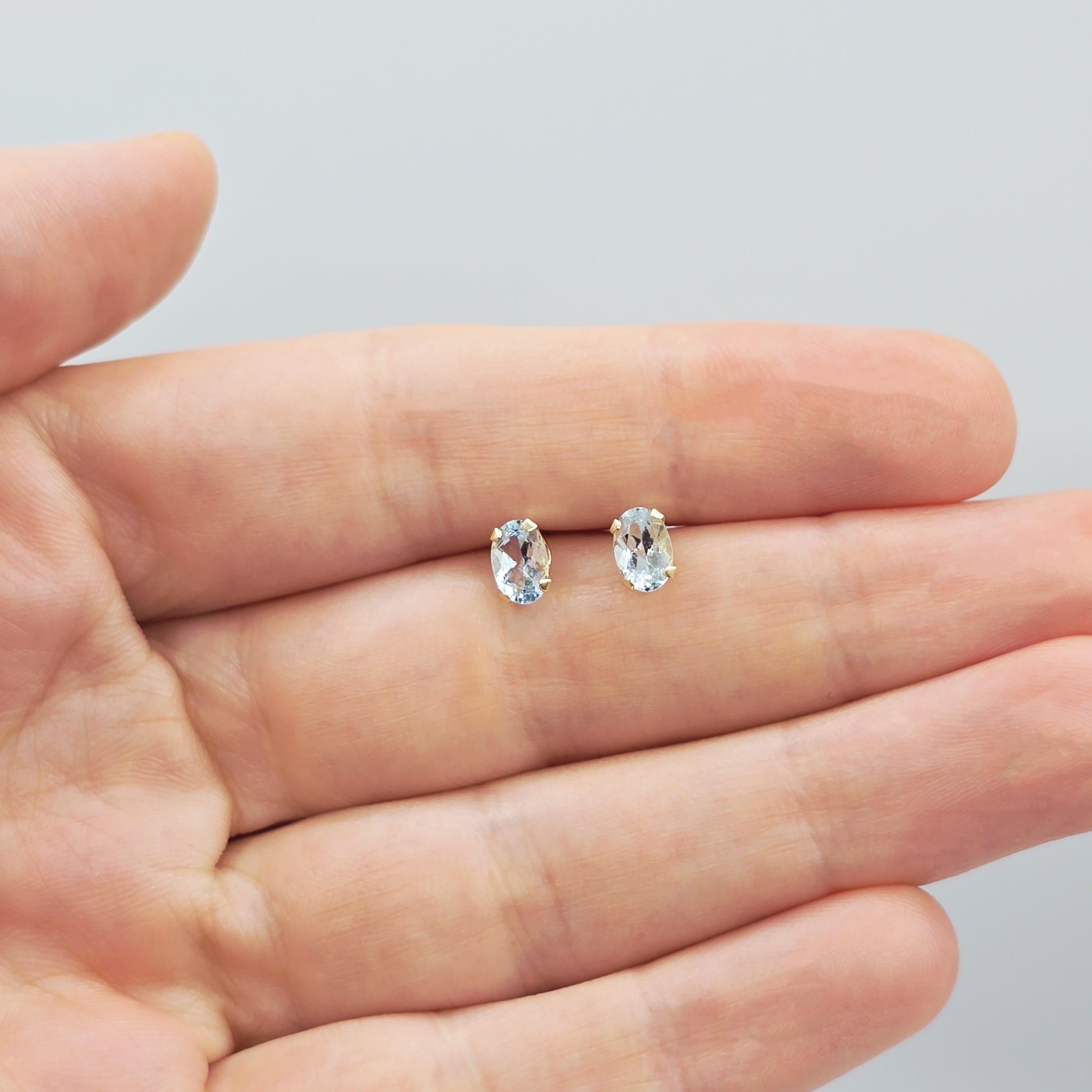14K Yellow Gold Aquamarine Stud Earrings: Genuine Gemstone, March Birthstone