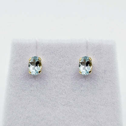 14K Yellow Gold Aquamarine Stud Earrings: Genuine Gemstone, March Birthstone