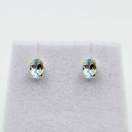 14K Yellow Gold Aquamarine Stud Earrings: Genuine Gemstone, March Birthstone