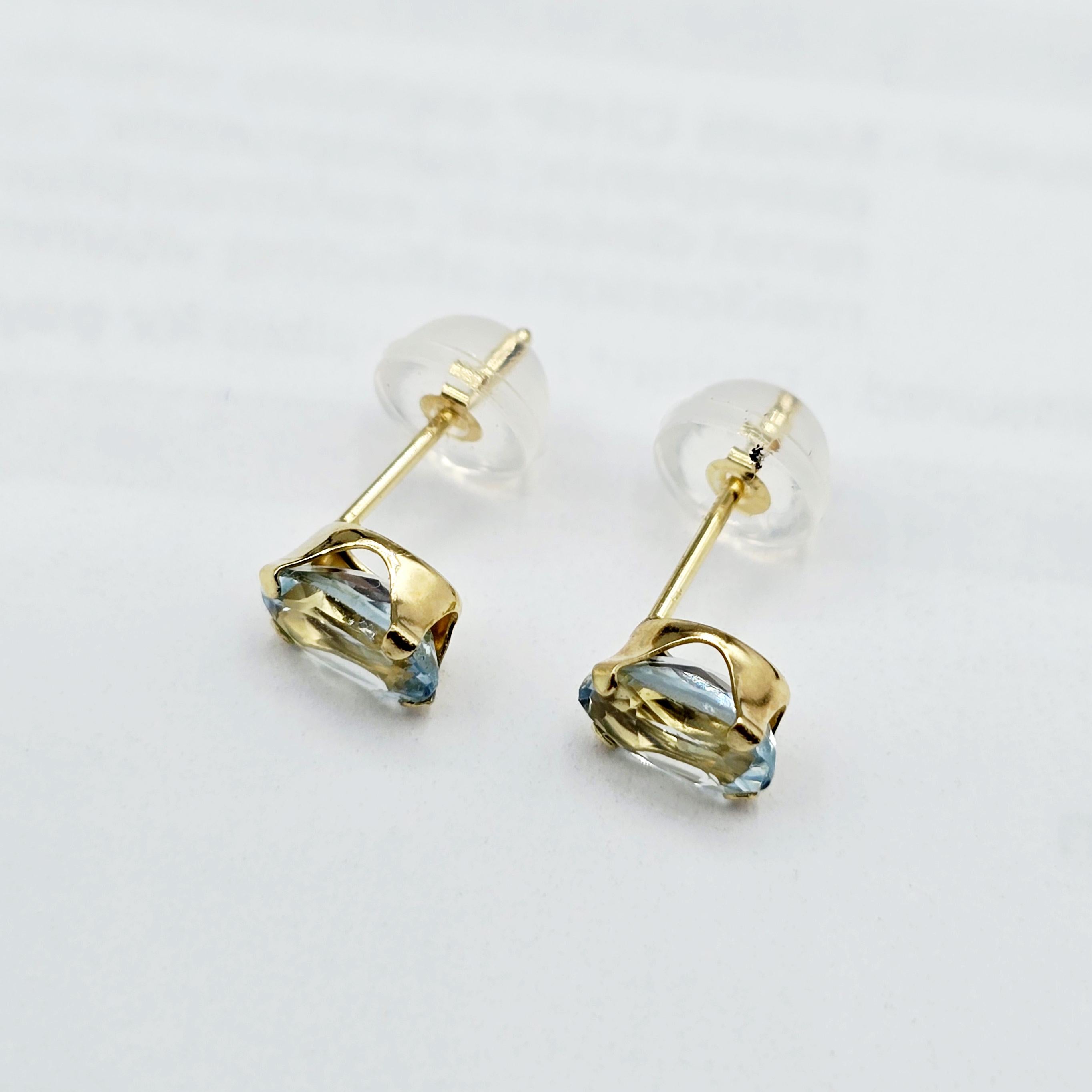 14K Yellow Gold Aquamarine Stud Earrings: Genuine Gemstone, March Birthstone