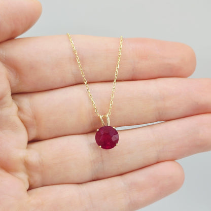 10K Yellow Gold Ruby Pendant, Handmade July Birthstone 8x8mm Necklace
