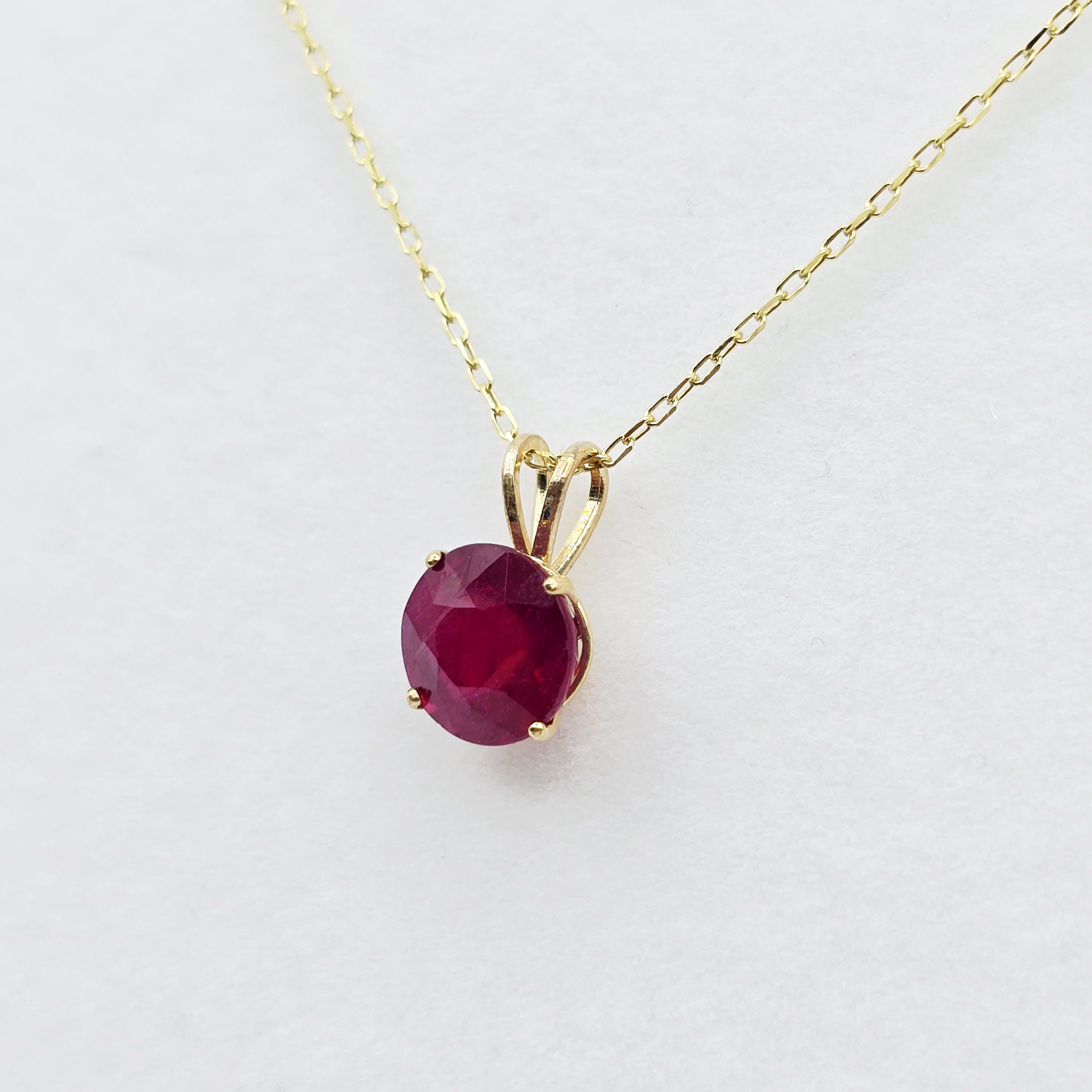 10K Yellow Gold Ruby Pendant, Handmade July Birthstone 8x8mm Necklace