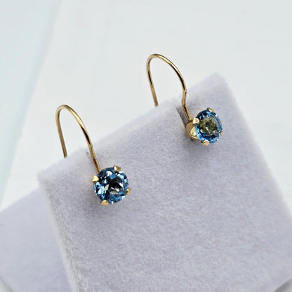10K Solid Gold Blue Topaz Drop Earrings: December Birthstone