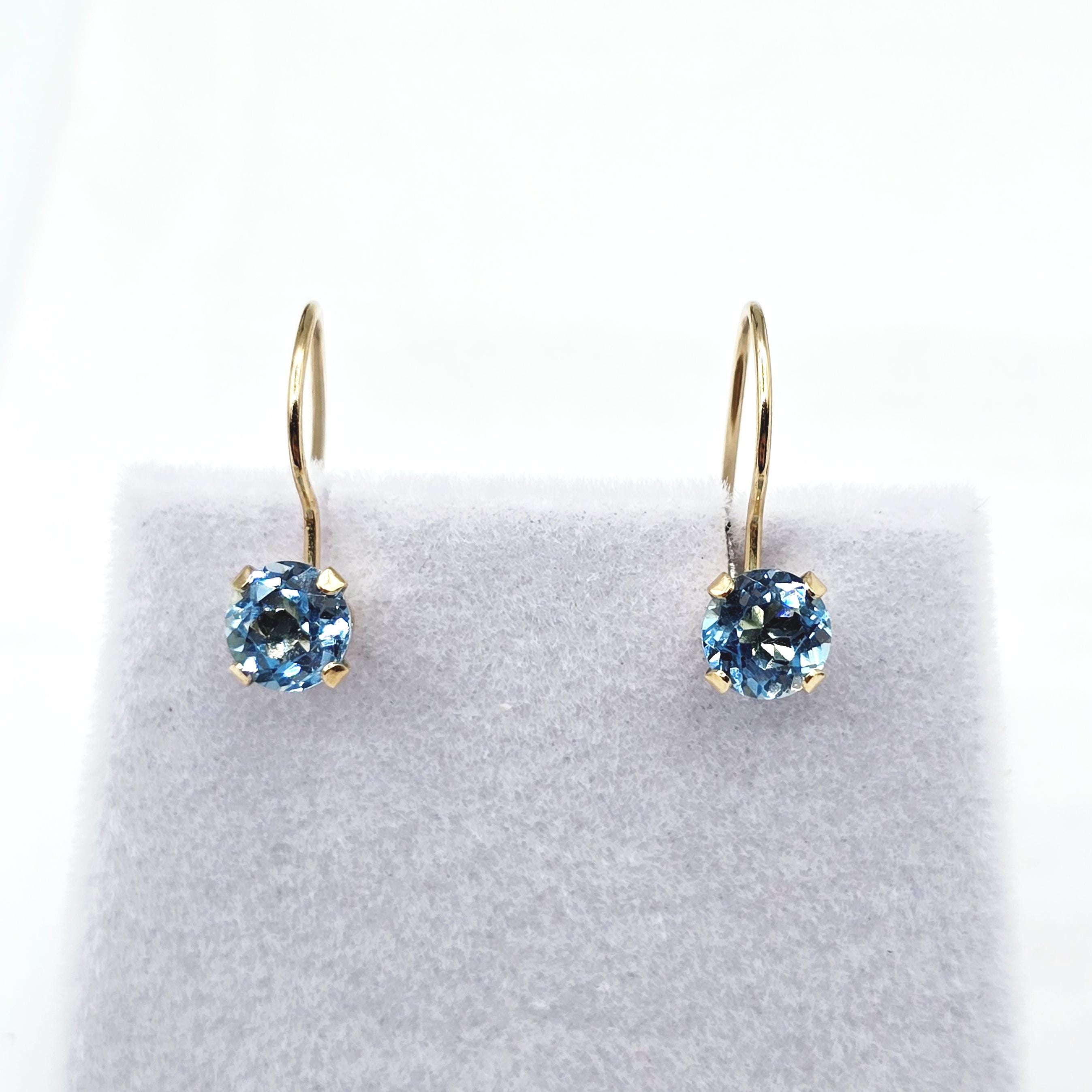 10K Solid Gold Blue Topaz Drop Earrings: December Birthstone