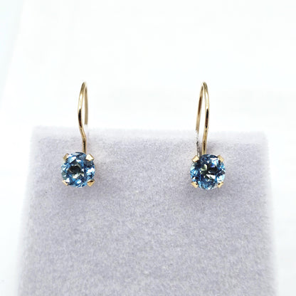 10K Solid Gold Blue Topaz Drop Earrings: December Birthstone