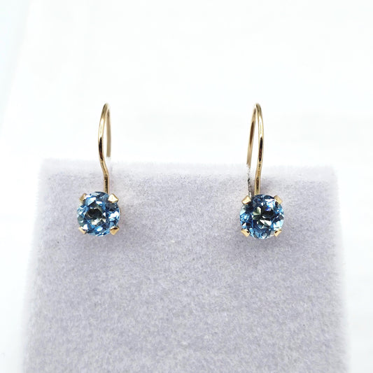 10K Solid Gold Blue Topaz Drop Earrings: December Birthstone