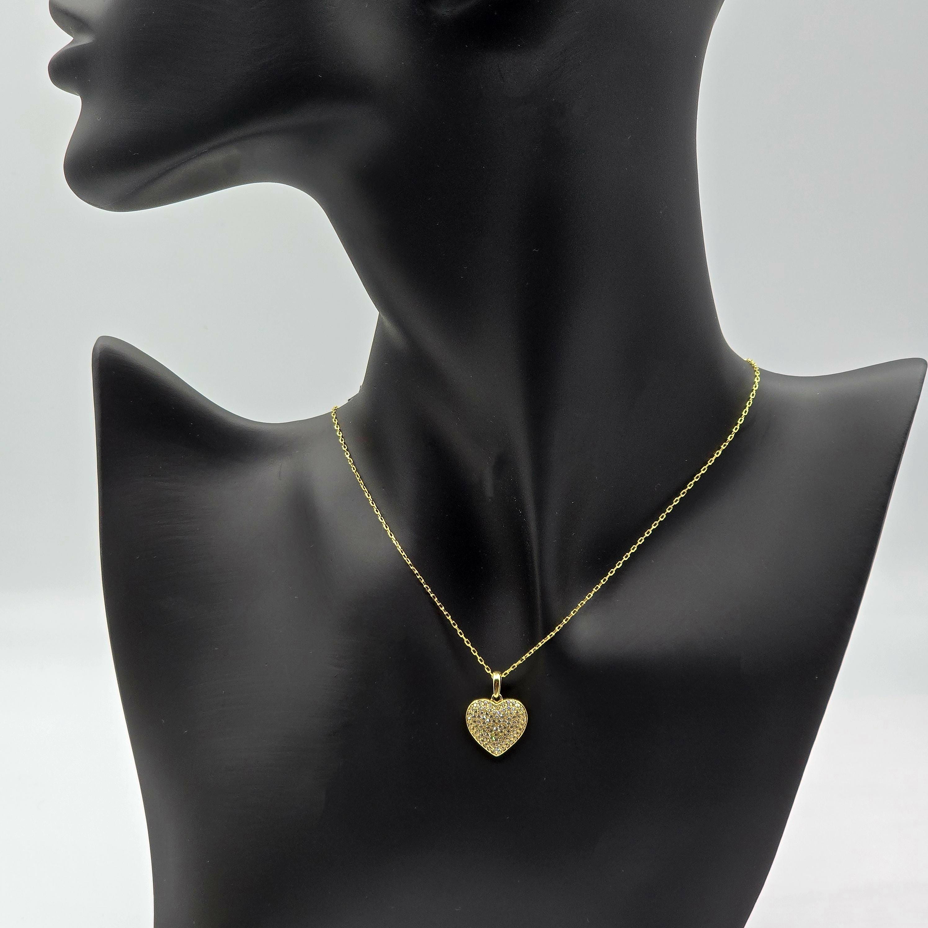 10K Yellow Gold Heart Pendant Necklace with CZ