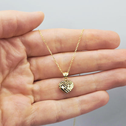 10K Yellow Gold Heart Pendant Necklace, Dainty Charm, ValentineÆ’??s Day Gift