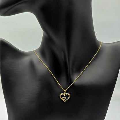 10K Yellow Gold Heart Pendant Necklace, Dainty Double Heart Charm