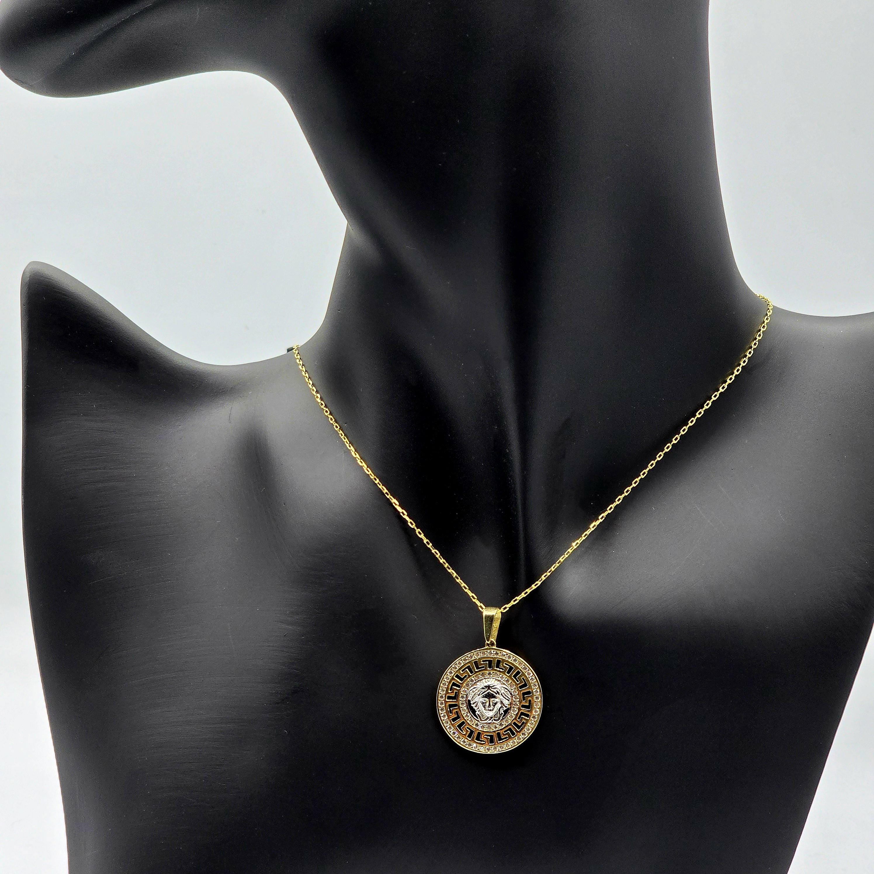 10K Yellow Gold Medusa Pendant Necklace, Cubic Zirconia