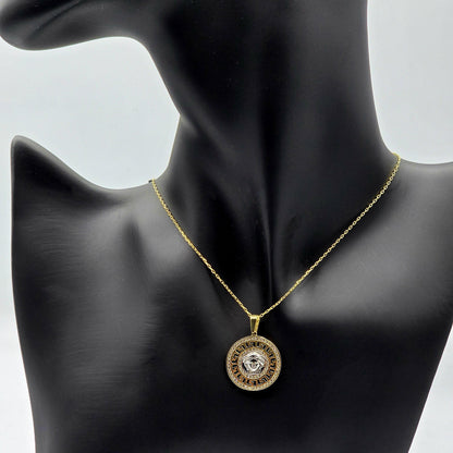 10K Yellow Gold Medusa Pendant Necklace, Cubic Zirconia