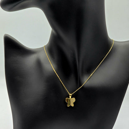 10K Yellow Gold Butterfly Pendant Necklace, Cubic Zirconia Accent