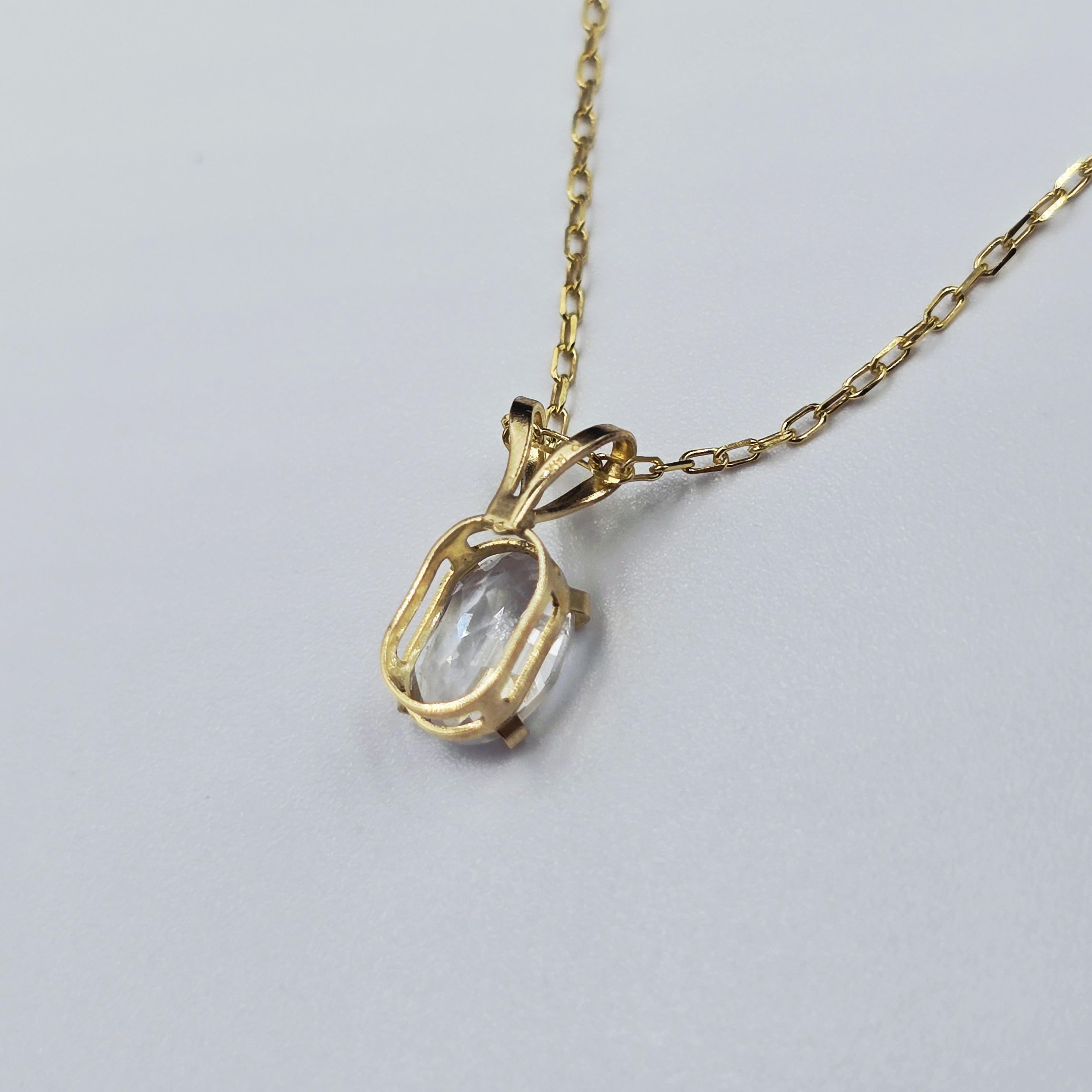 14K Solid Gold Genuine White Topaz 7x5mm Pendant