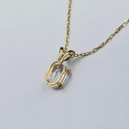 14K Solid Gold Genuine White Topaz 7x5mm Pendant