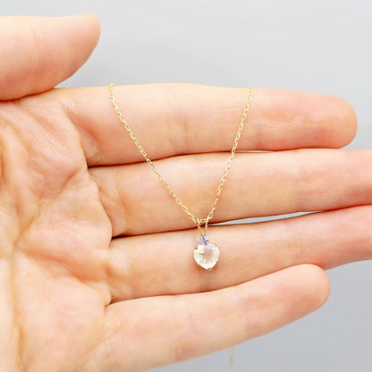 10K Yellow Gold Moonstone 6x6mm Heart Pendant Necklace: Tanzanite Accent