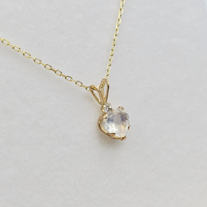 10K Yellow Gold Moonstone 6x6mm Pendant Necklace: Aquamarine Accent