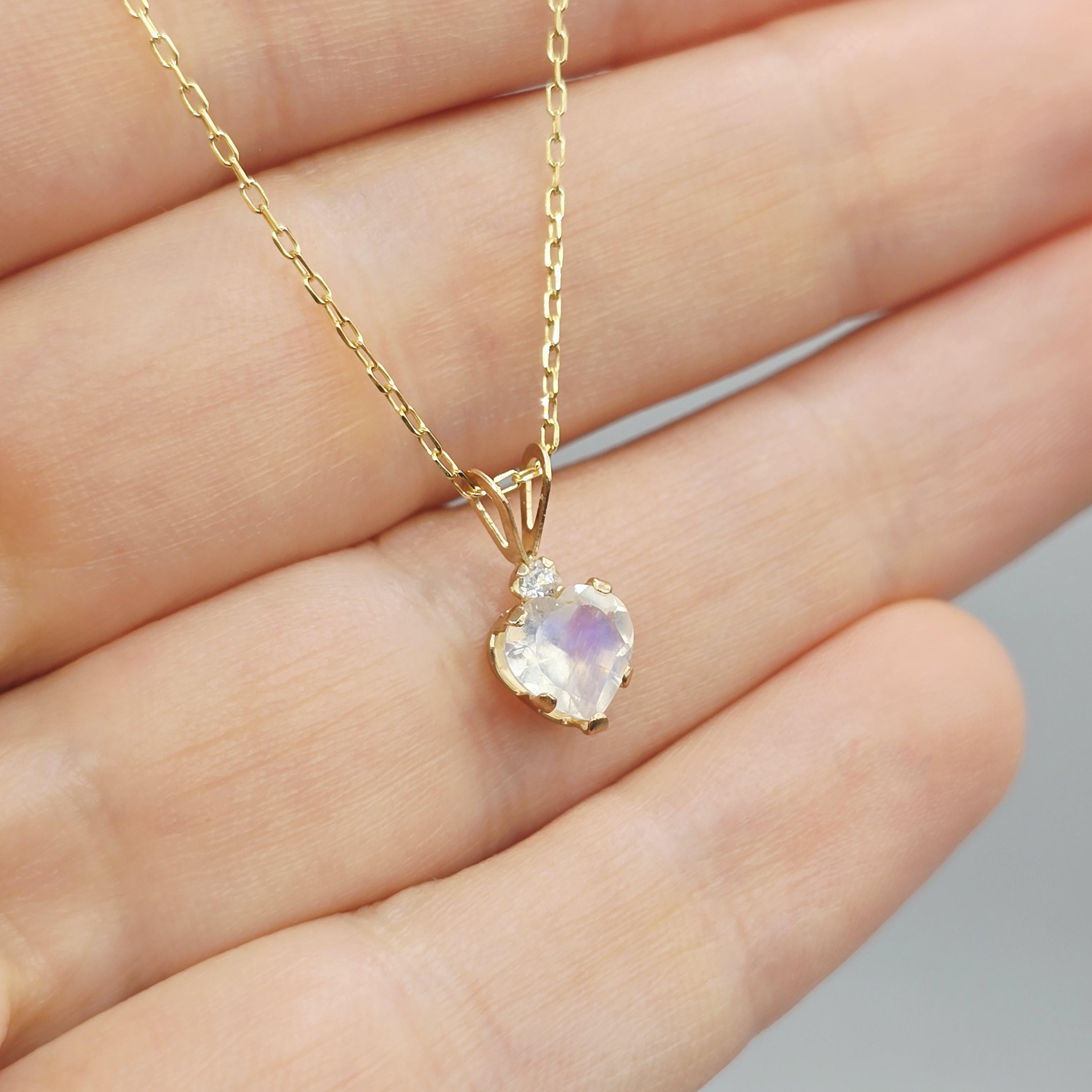 10K Yellow Gold Moonstone 6x6mm Pendant Necklace: Aquamarine Accent