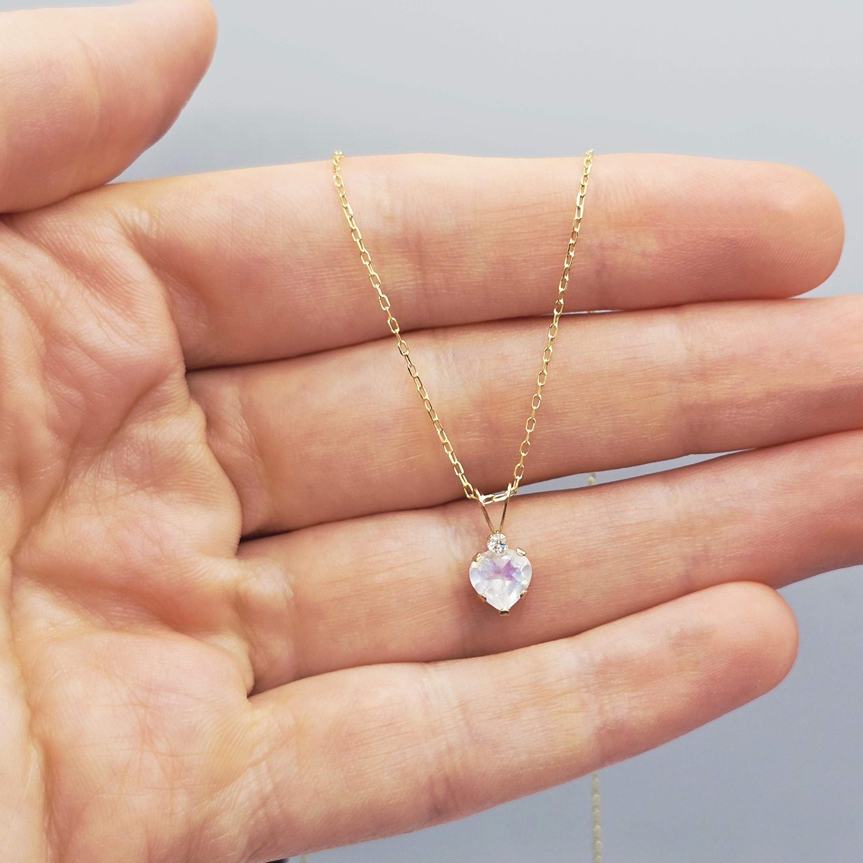 10K Yellow Gold Moonstone 6x6mm Pendant Necklace: Aquamarine Accent