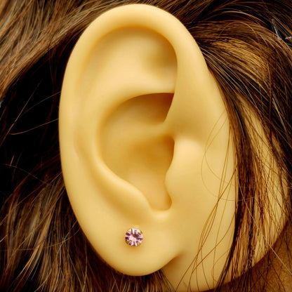 14K Gold Tourmaline 3x3mm Stud Earrings: Minimalist Pink Stone 3mm