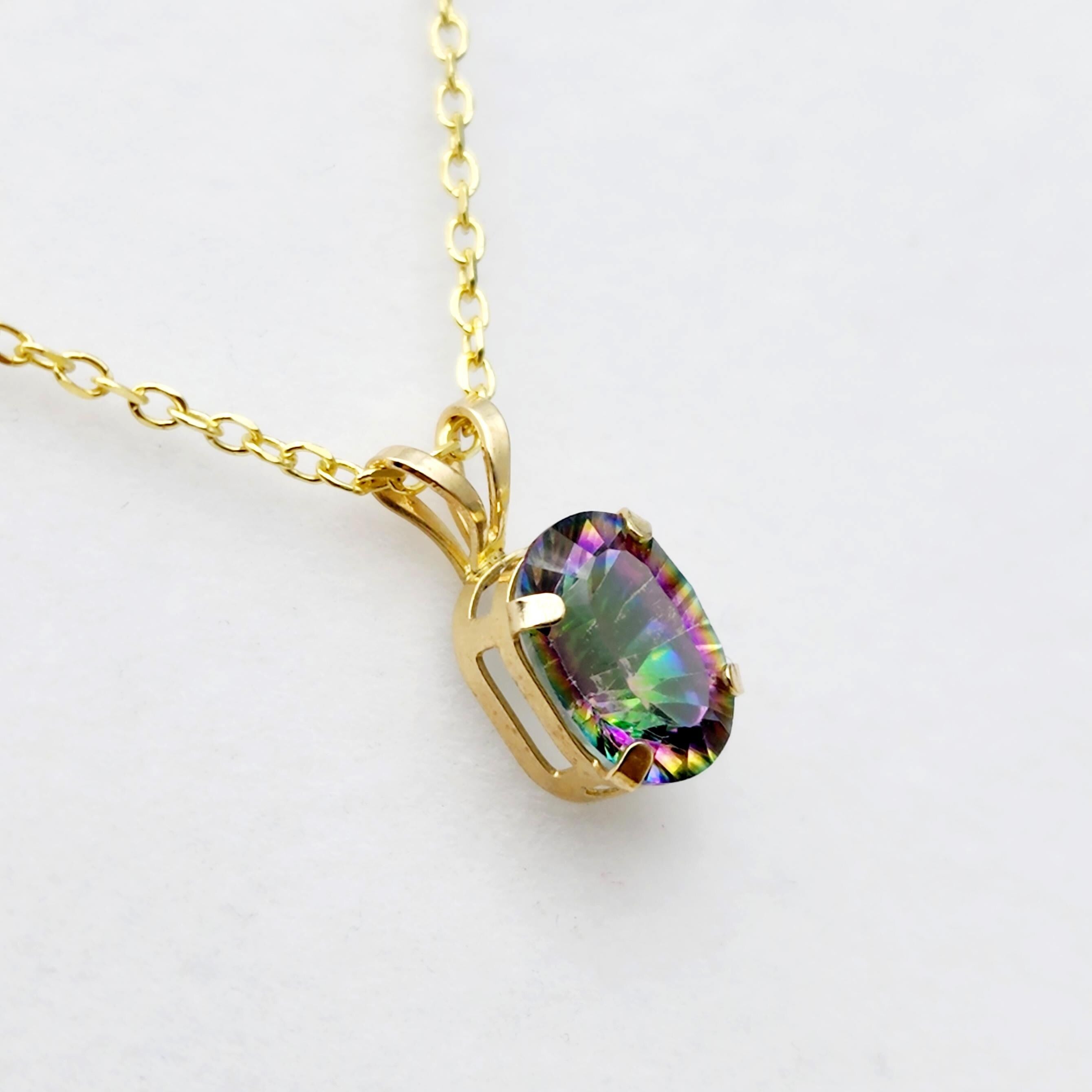 10K Yellow Gold Mystic Topaz 8x6mm Pendant Necklace: Elegant Gemstone