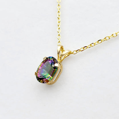10K Yellow Gold Mystic Topaz 8x6mm Pendant Necklace: Elegant Gemstone