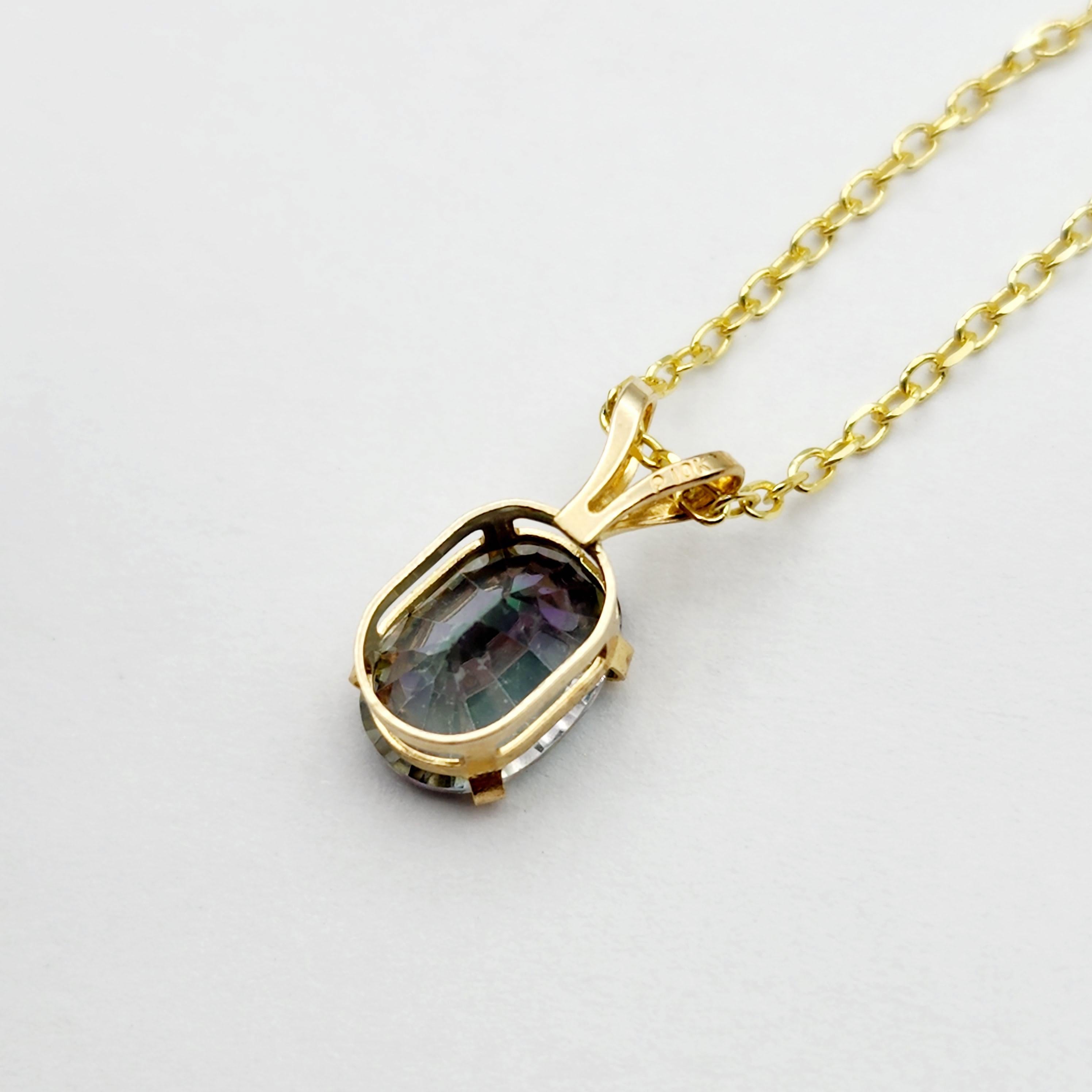 10K Yellow Gold Mystic Topaz 8x6mm Pendant Necklace: Elegant Gemstone