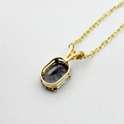 10K Yellow Gold Mystic Topaz 8x6mm Pendant Necklace: Elegant Gemstone