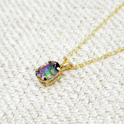 10K Yellow Gold Mystic Topaz 8x6mm Pendant Necklace: Elegant Gemstone