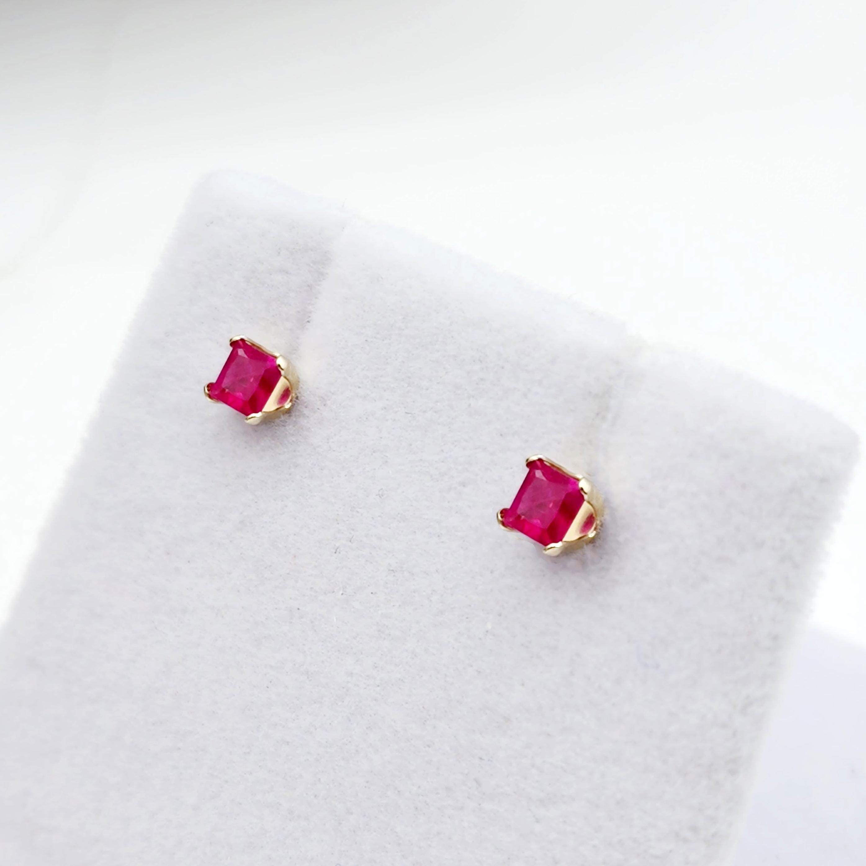 14K White Gold Ruby 3x3mm Stud Earrings: July Birthstone Jewelry