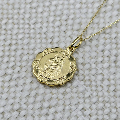 10K Gold Cherub Angel Pendant Æ’?? Filigree Religious Medal Necklace