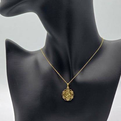 10K Gold Cherub Angel Pendant Æ’?? Filigree Religious Medal Necklace