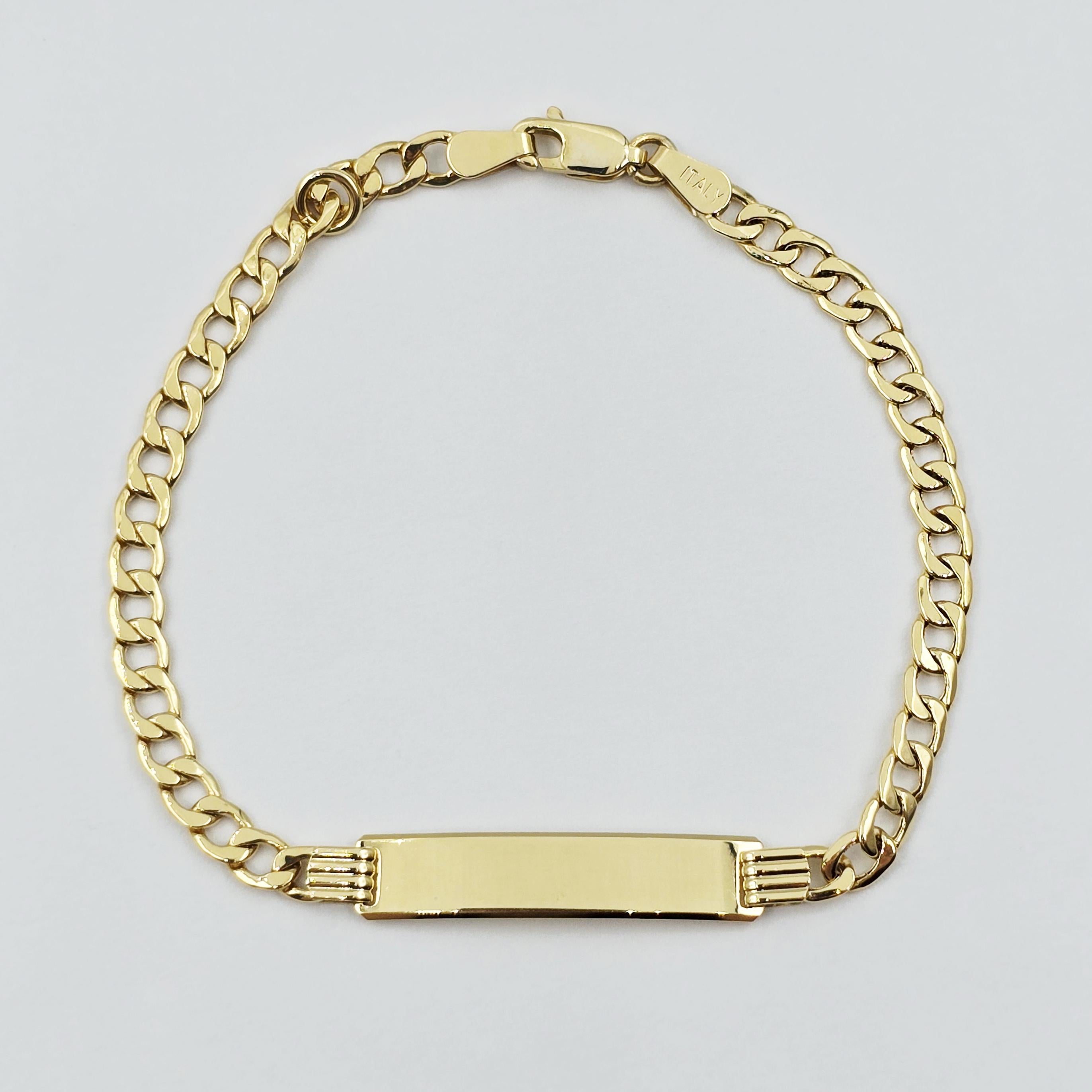 Solid 10K Gold ID Bracelet, Engravable Name Plate, 7.5 Inch, Custom Engraved Jewelry