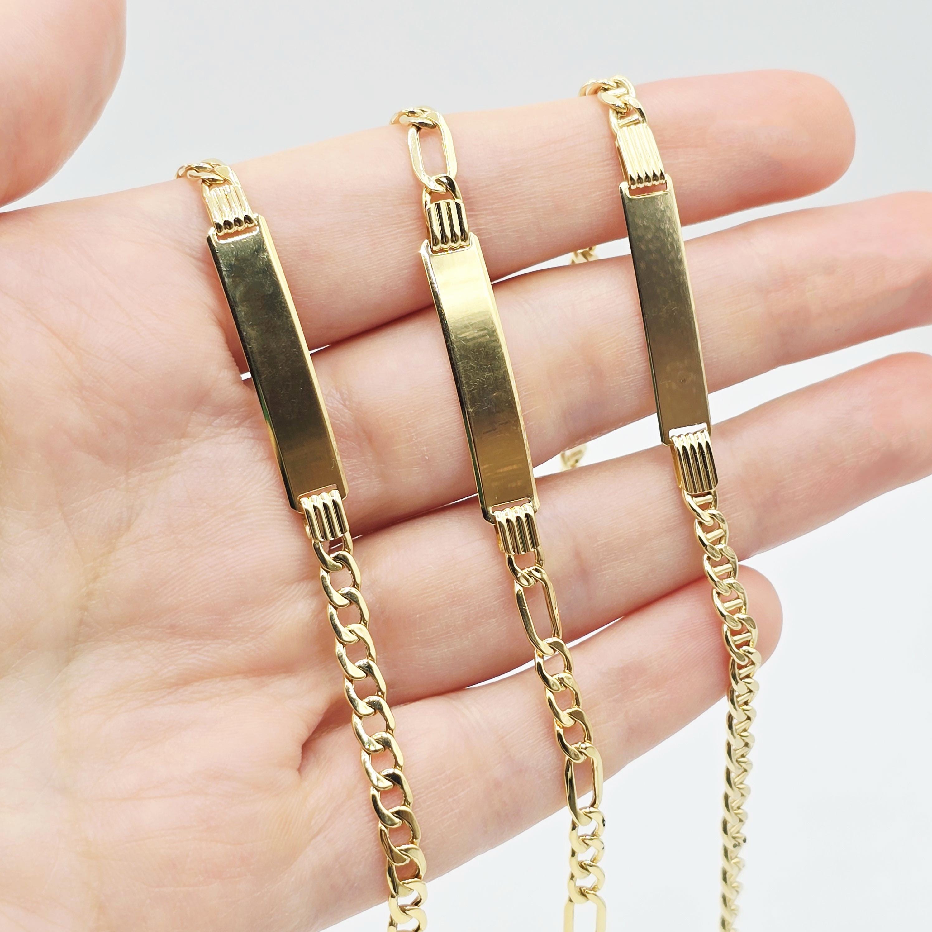 Solid 10K Gold ID Bracelet, Engravable Name Plate, 7.5 Inch, Custom Engraved Jewelry