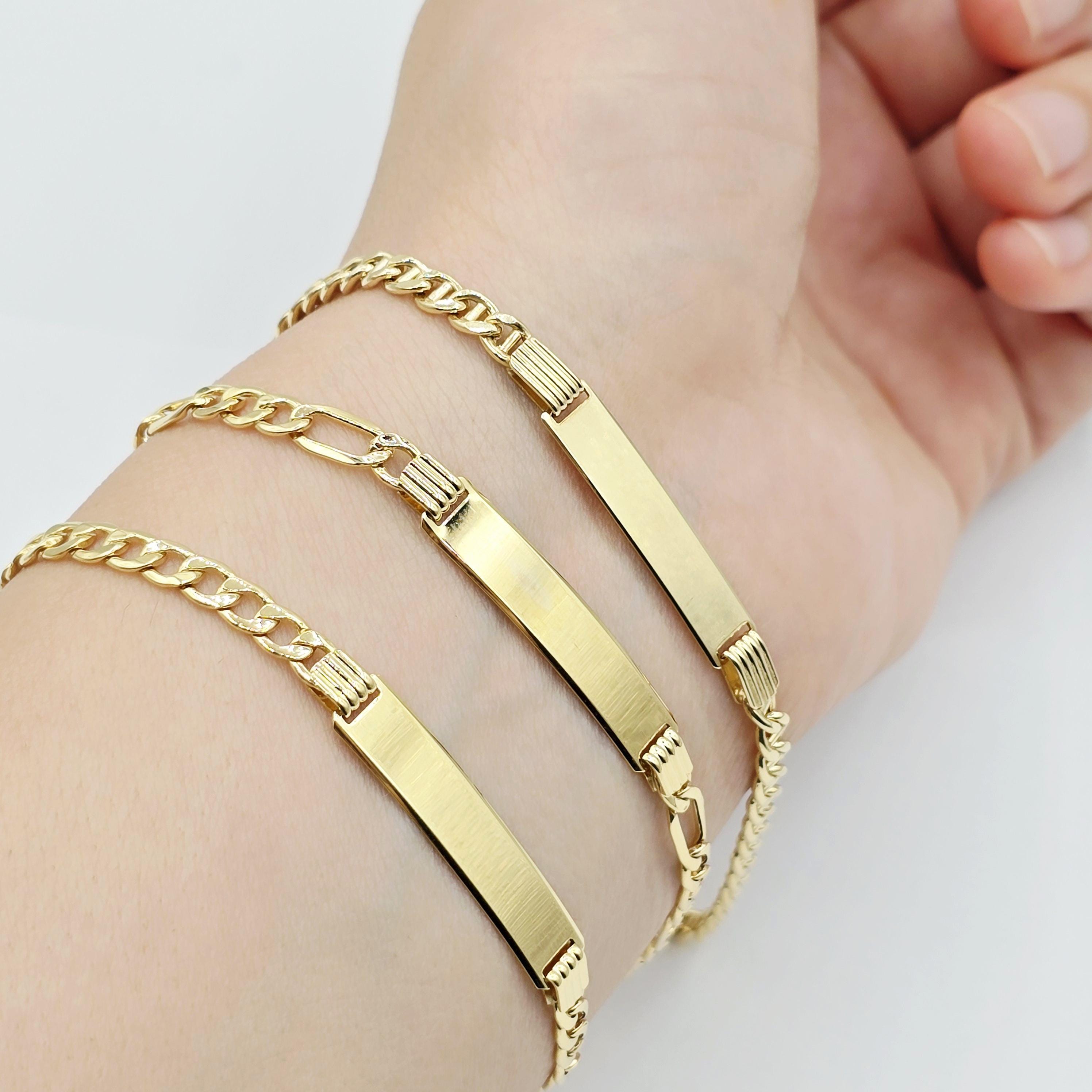 Solid 10K Gold ID Bracelet, Engravable Name Plate, 7.5 Inch, Custom Engraved Jewelry