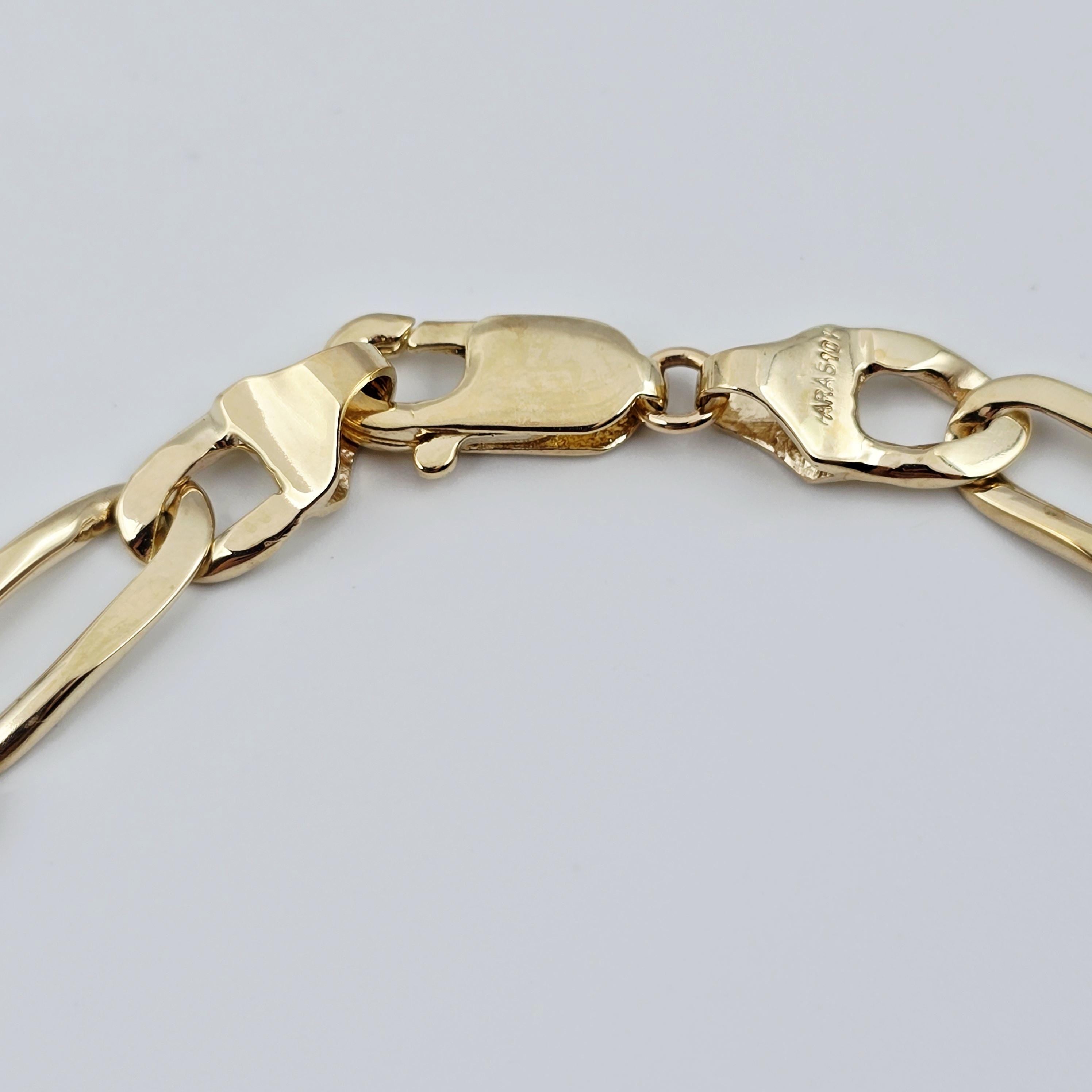 Classic Men's Gold Chain, 10K Solid Gold Figaro Bracelet, 7mm, 8.5 inches