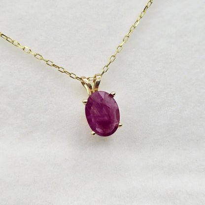 10K Yellow Gold Ruby Pendant Necklace: Birthstone Jewelry Gift