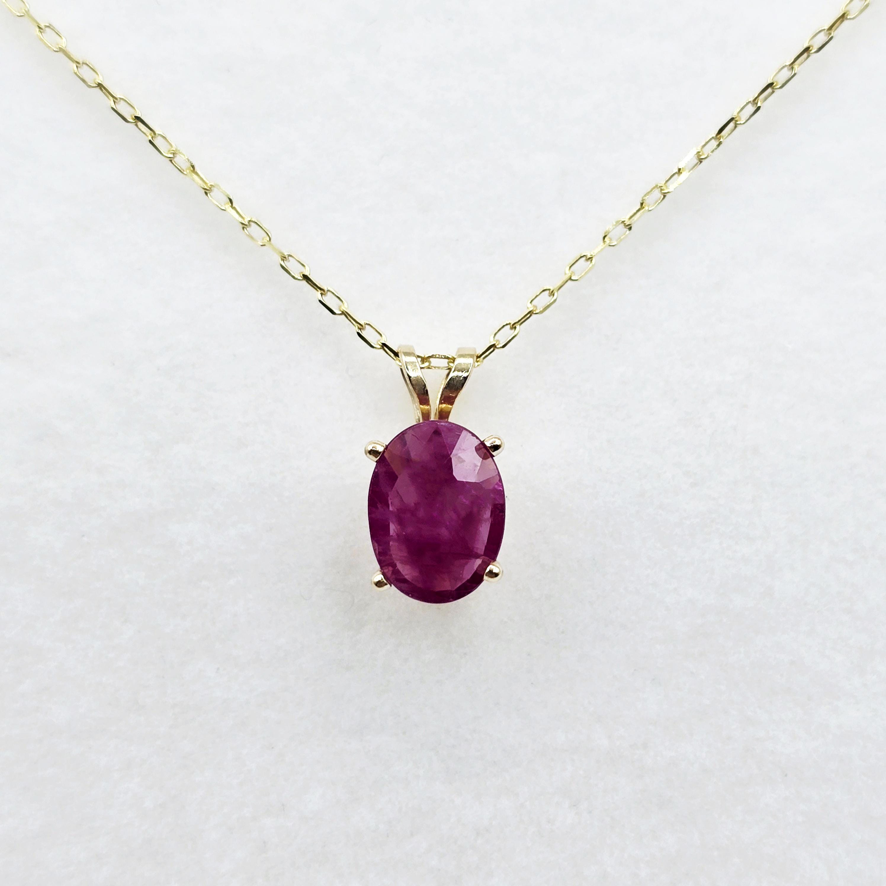 10K Yellow Gold Ruby Pendant Necklace: Birthstone Jewelry Gift