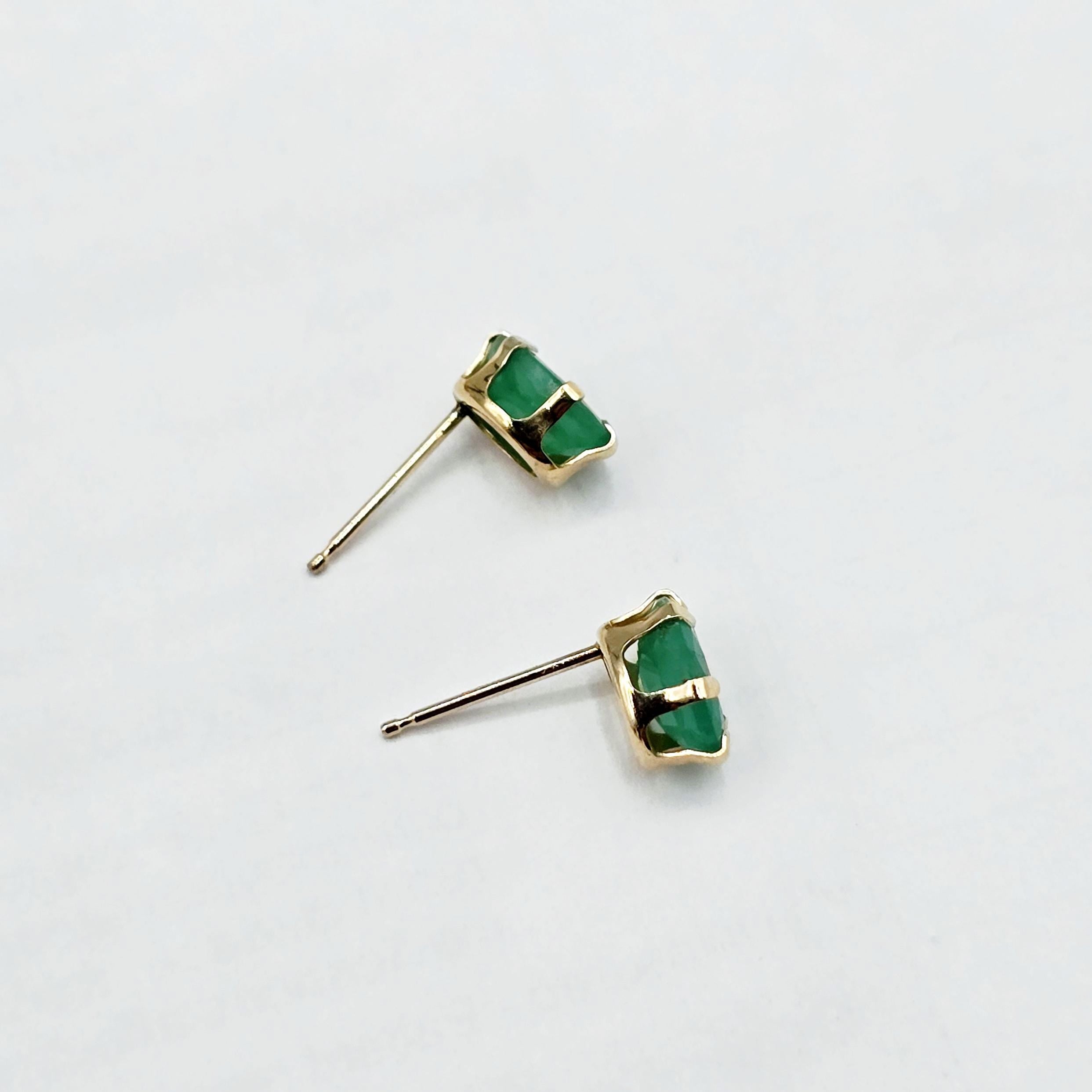 10K Gold Emerald Stud Earrings: Handmade May Birthstone Jewelry