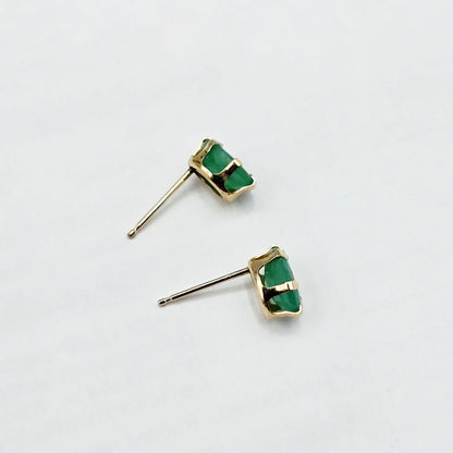 10K Gold Emerald Stud Earrings: Handmade May Birthstone Jewelry