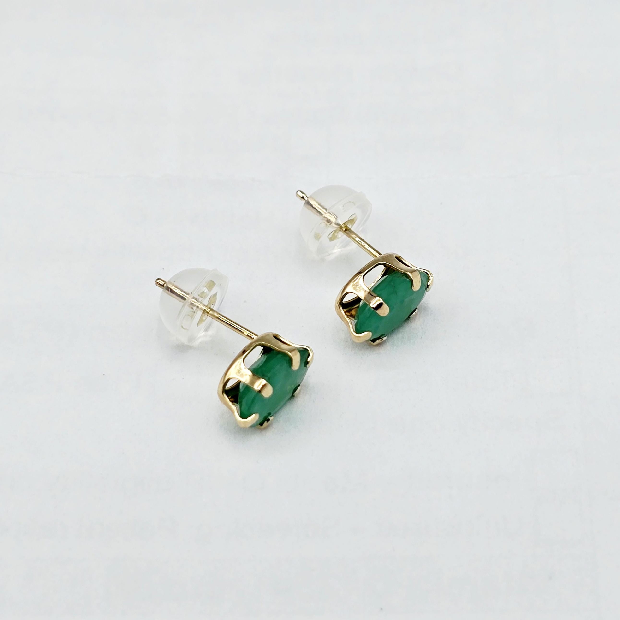 10K Gold Emerald Stud Earrings: Handmade May Birthstone Jewelry