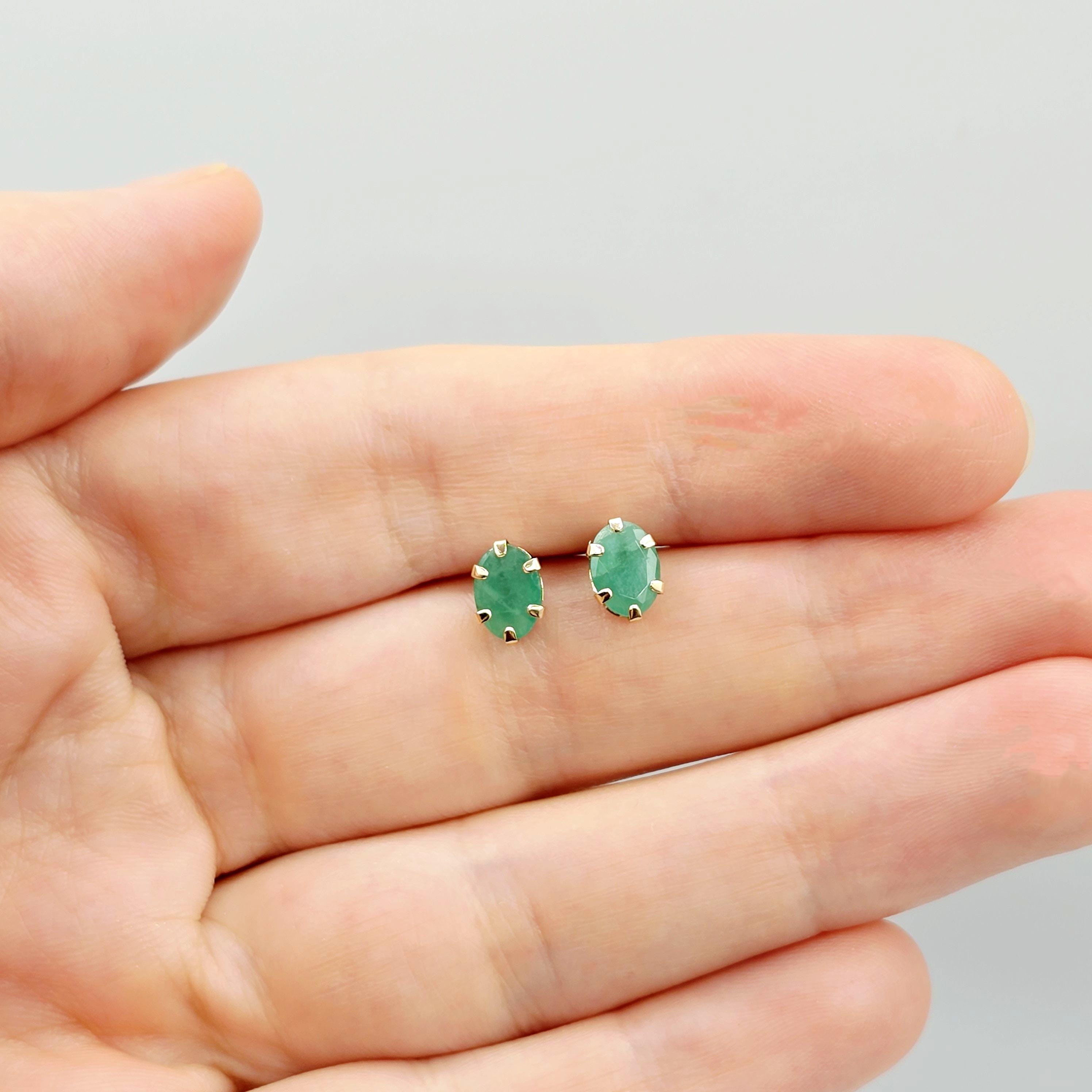 10K Gold Emerald Stud Earrings: Handmade May Birthstone Jewelry