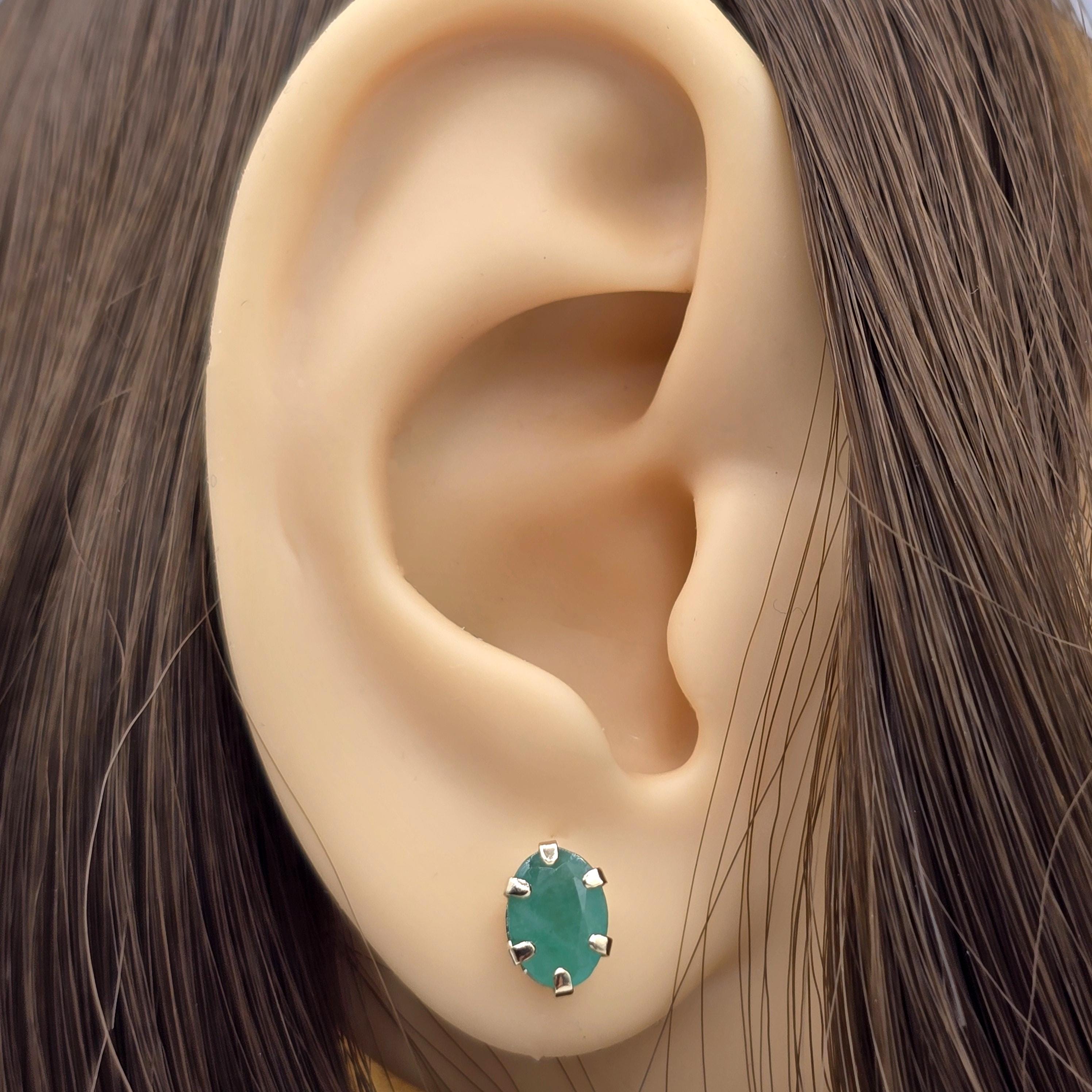 10K Gold Emerald Stud Earrings: Handmade May Birthstone Jewelry