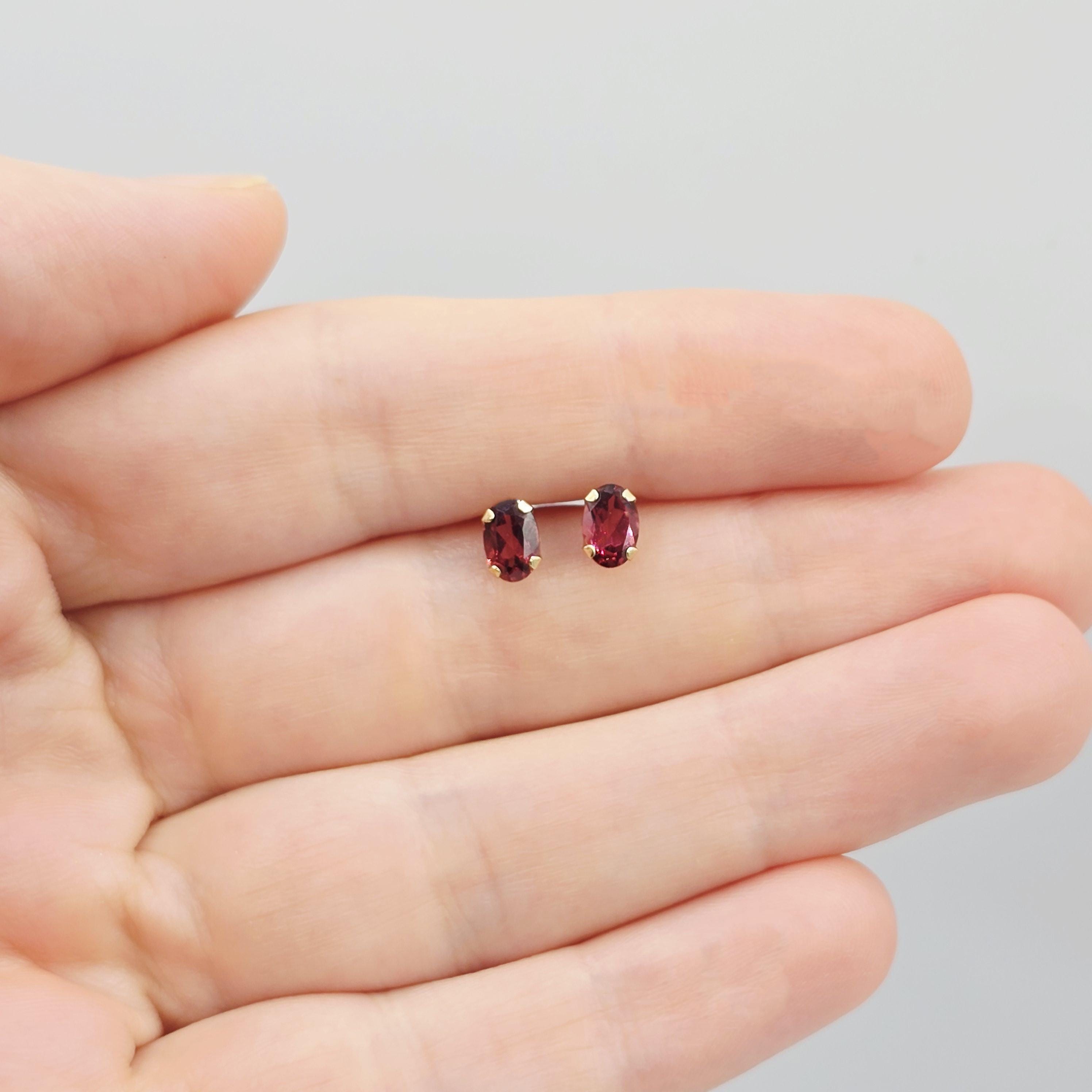 10K Gold Garnet 6x4mm Stud Earrings, January Birthstone Jewelry