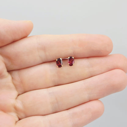 10K Gold Garnet 6x4mm Stud Earrings, January Birthstone Jewelry