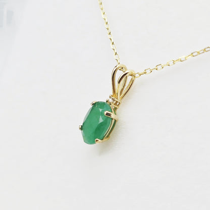 10K Yellow Gold Emerald Pendant Necklace, May Birthstone 8x6mm